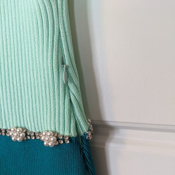 Zara Two Tone Teal & Mint Dress with Pearl Accents - Picture 6 of 9